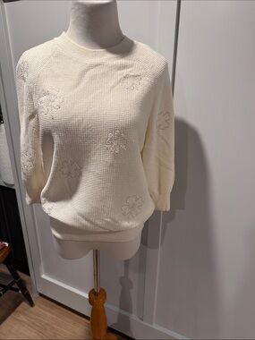 Lanvin Cream Textured Knit Crewneck Sweater